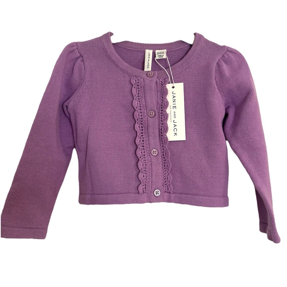 NWT Janie and Jack Purple Knit Cardigan Sweater, Size 12-18M
